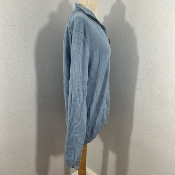 John W Nordstrom Sweater Mens Large Blue Cashmere Quarter Zip Pullover - Picture 3 of 10